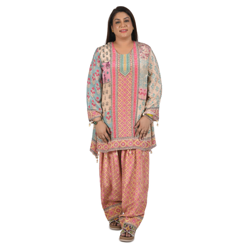 3 piece suit with farshi salwar,potli