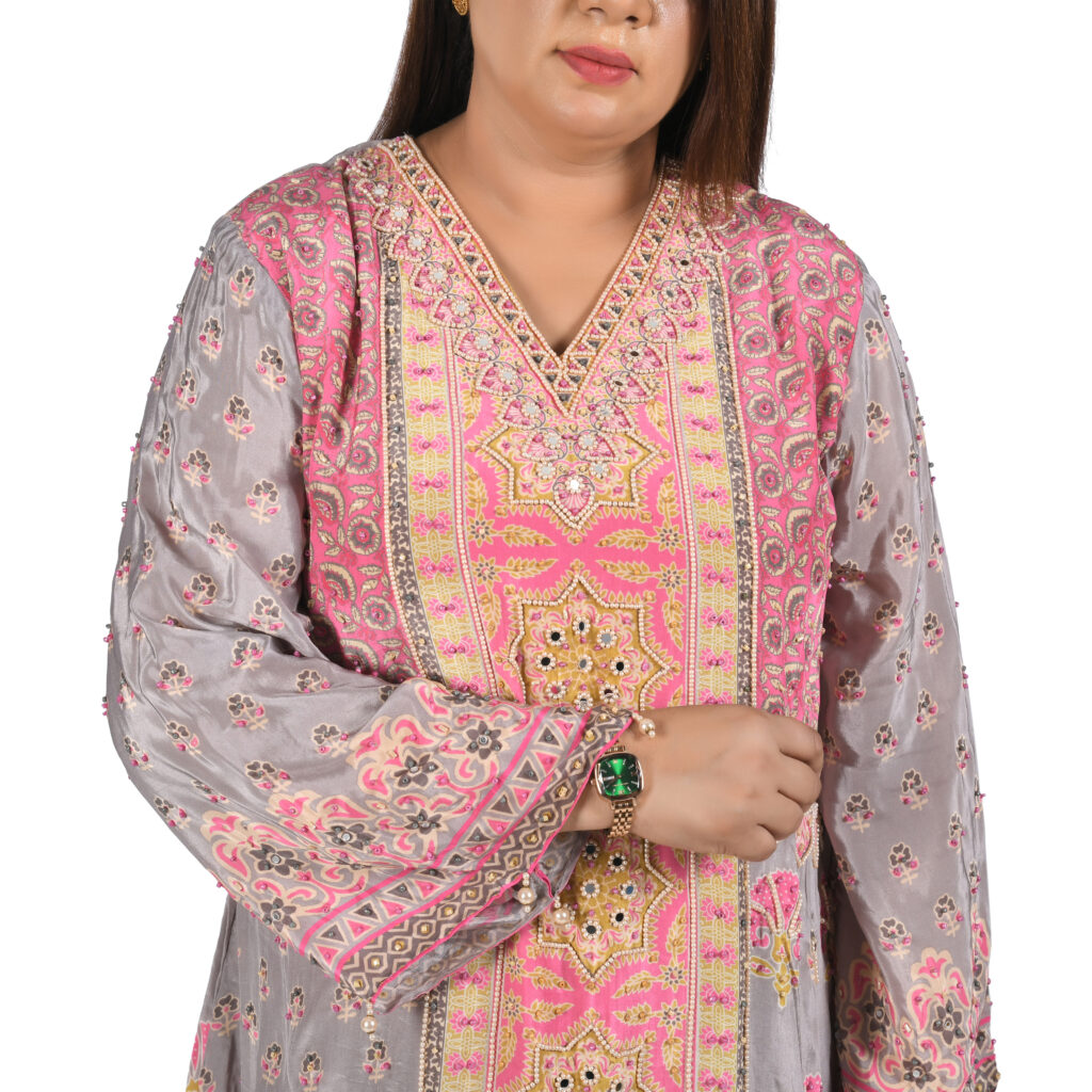 3 piece suit with farshi salwar,potli