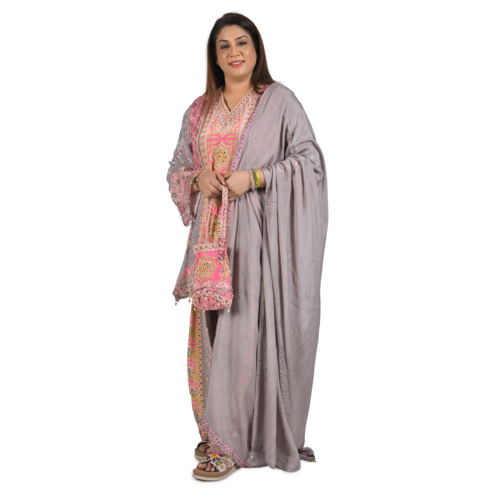 3 piece suit with farshi salwar,potli