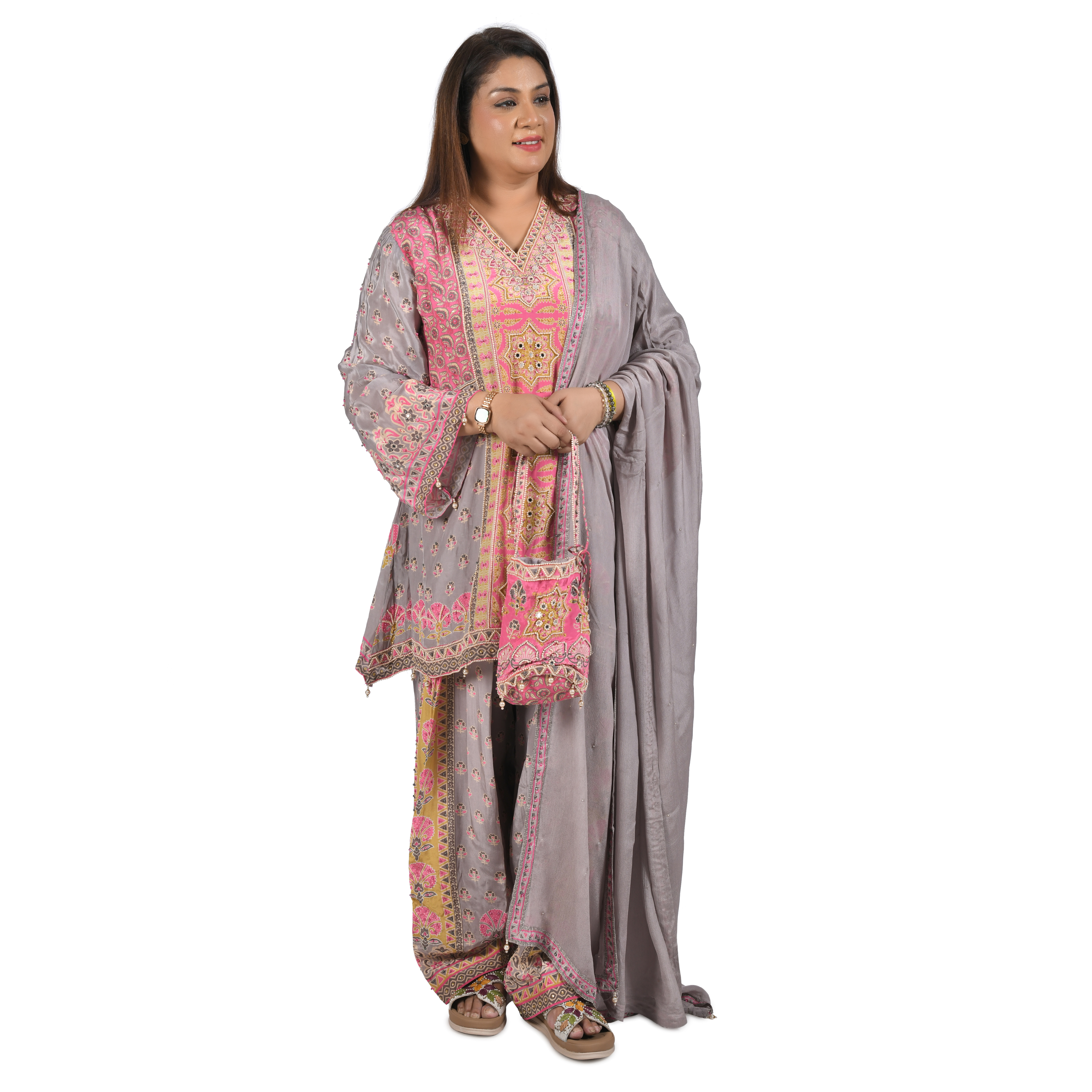3 piece suit with farshi salwar,potli