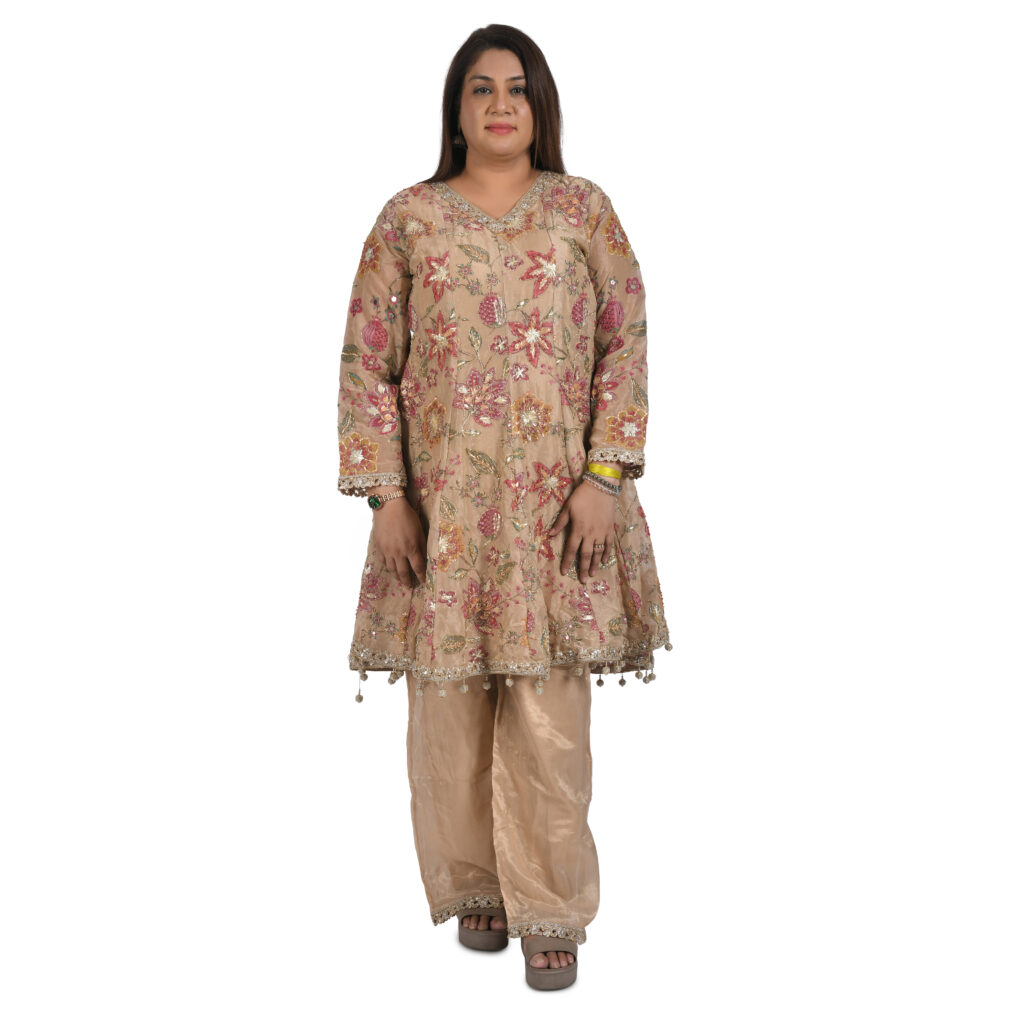 3 peice suit, short anarkali suit with farshi salwar